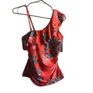 Off shoulder ruffle floral print tankini